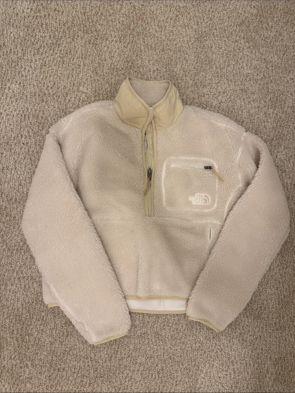 The North Face Cream Sherpa Half-Zip Pullover